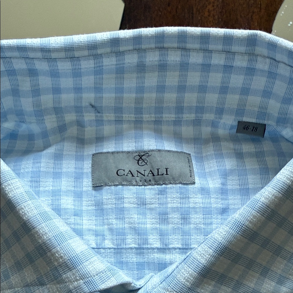 Canali Sky Blue Plaid Dress Shirt
